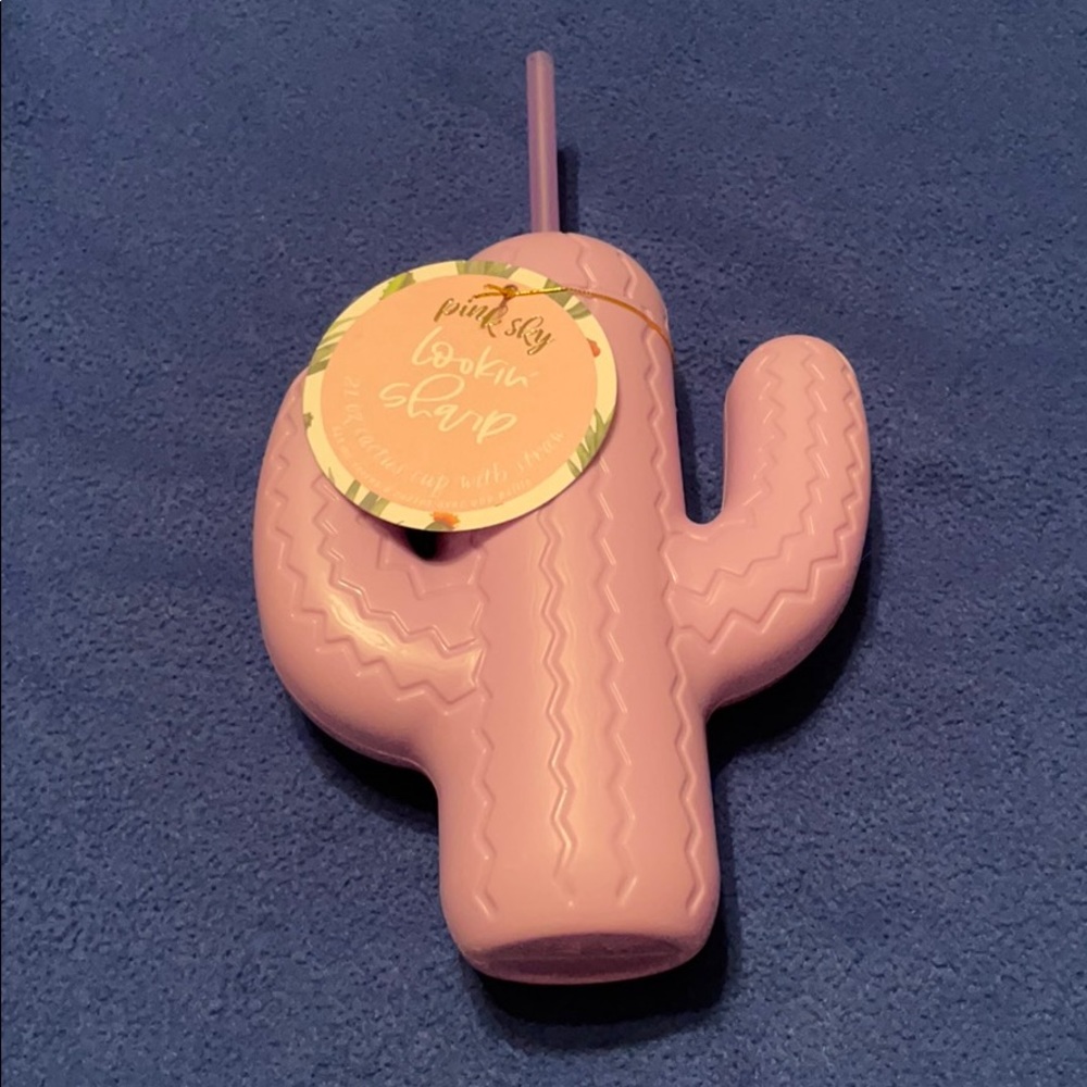 Purple cactus shaped cup with straw